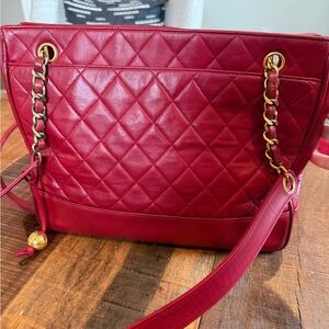 Chanel Vintage Red Leather Coco Ball Matelasse Handbag